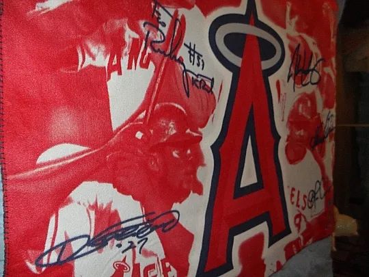 Discover Anaheim Angels STADIUM GIVE AWAY  Fleece blanket 43” X 60" -  Copied Signatures