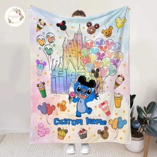 Discover Personalized Stitch Blanket, Disney Blanket, Custom Name Fleece Blanket