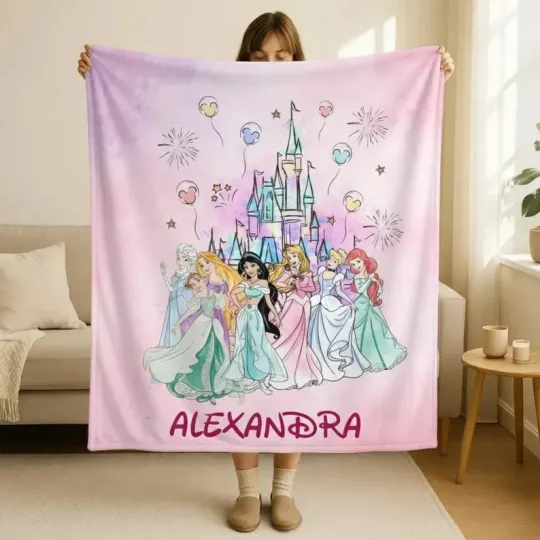Discover Personalized Watercolor Disney Princess Blanket, Custom Princess Fleece Blanket
