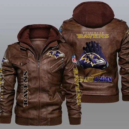 Baltimore Ravens Hooded Leather Jacket For Men, Football Lover Gift