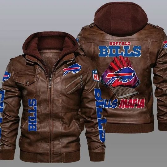 Buffalo Bills Hooded Leather Jacket For Men, Football Lover Gift