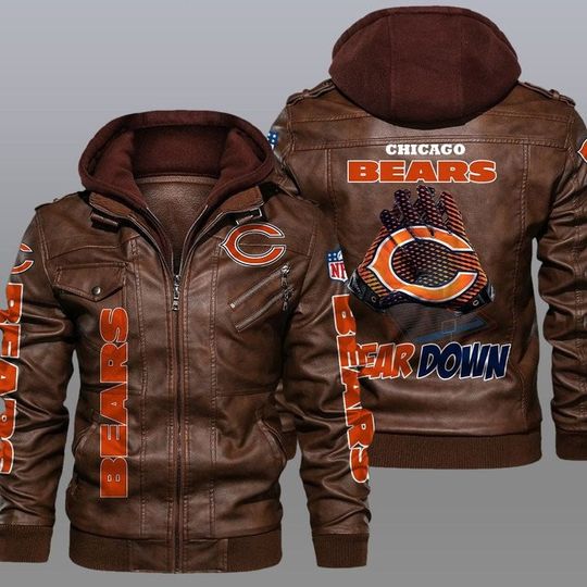 Chicago Bears Hooded Leather Jacket For Men, Football Lover Gift