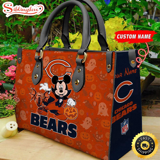 Custom Name football Chicago Bears Mickey Leather Handbag For Fans