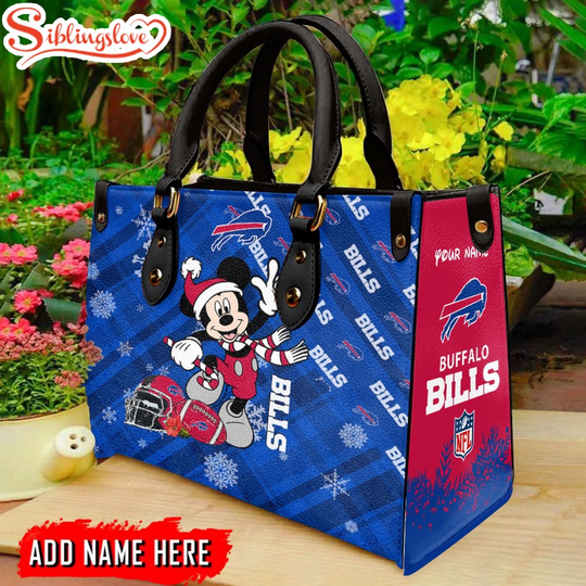 Custom Name football Buffalo Bills Mickey Mouse Christmas Leather Handbag