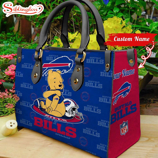 Custom Name football Buffalo Bills Pooh Bear Leather Handbag For Fans