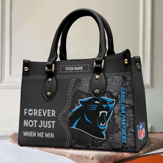 Custom Name football Carolina Panthers Forever Not Just When We Win Leather Hand Bag