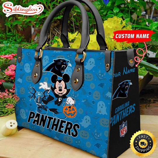 Discover Custom Name football Carolina Panthers Mickey Leather Handbag For Fans