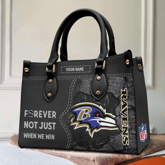 Custom Name football Baltimore Ravens Forever Not Just When We Win Leather Hand Bag
