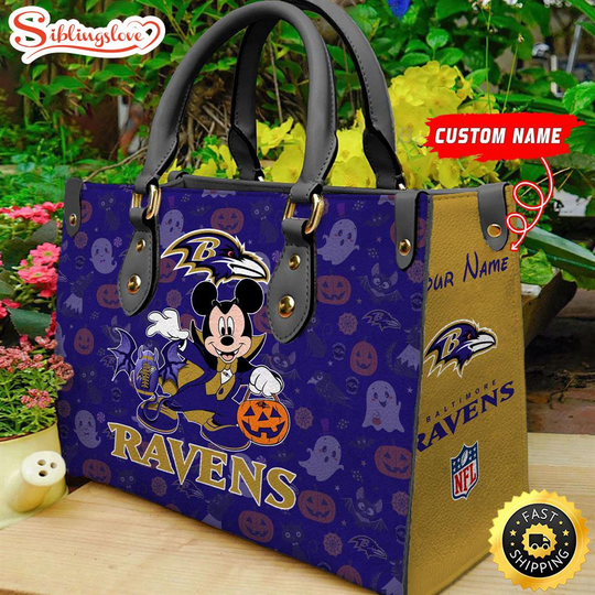 Custom Name football Baltimore Ravens Mickey Leather Handbag For Fans