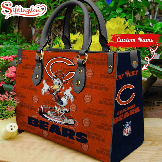 Discover Custom Name football Chicago Bears Donald Duck Leather Handbag For Fans