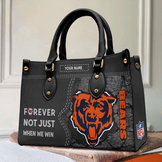 Custom Name football Chicago Bears Forever Not Just When We Win Leather Hand Bag