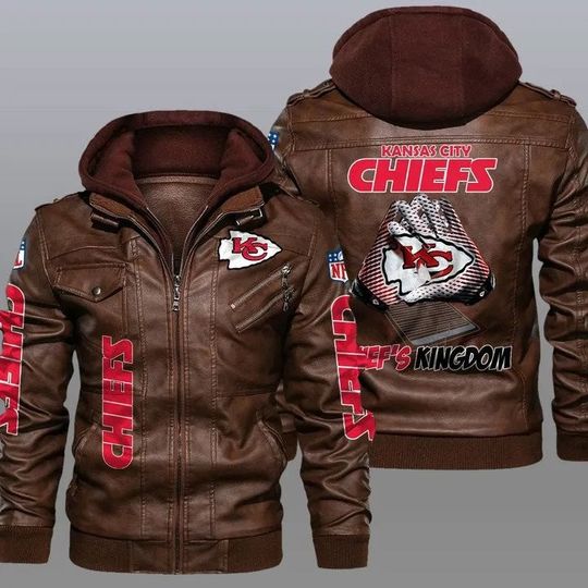 Kansas City Chiefs Hooded Leather Jacket For Men, Football Lover Gift
