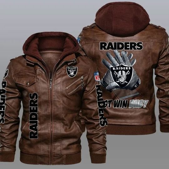 Las Vegas Raiders Hooded Leather Jacket For Men, Football Lover Gift