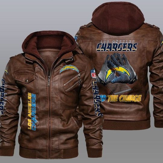 Los Angeles Chargers Hooded Leather Jacket For Men, Football Lover Gift