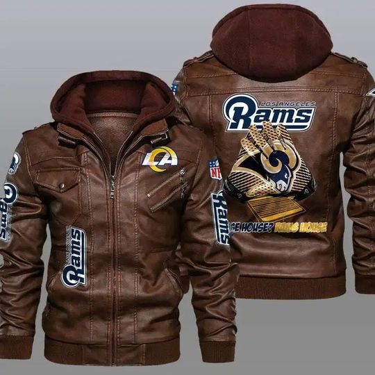 Los Angeles Rams Hooded Leather Jacket For Men, Football Lover Gift