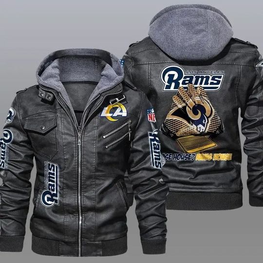 Los Angeles Rams Hooded Leather Jacket For Men, Football Lover Gift
