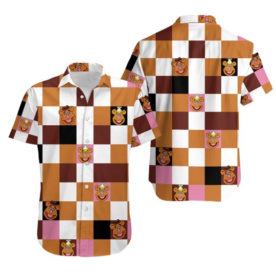 Fozzie Bear The Muppets Button Up Shirt, Disney The Muppets Hawaii Shirt, Disney Checkered Hawaii Shirt