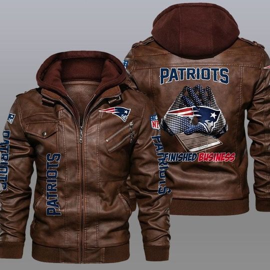 New England Patriots Hooded Leather Jacket For Men, Football Lover Gift