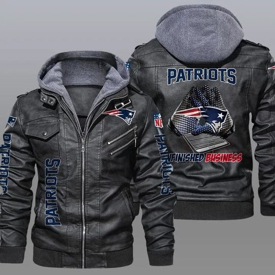 New England Patriots Hooded Leather Jacket For Men, Football Lover Gift