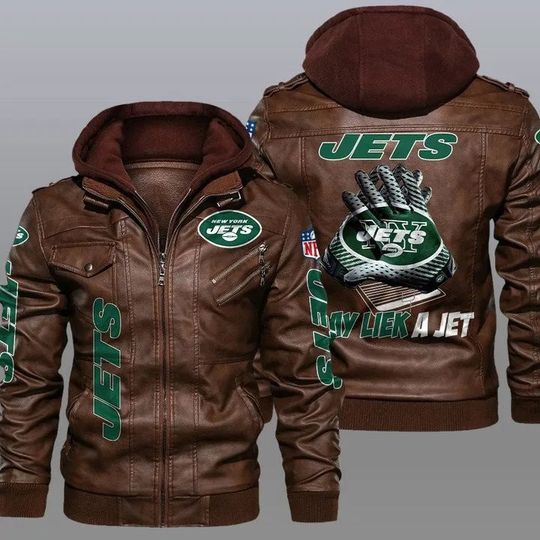New York Jets Hooded Leather Jacket For Men, Football Lover Gift