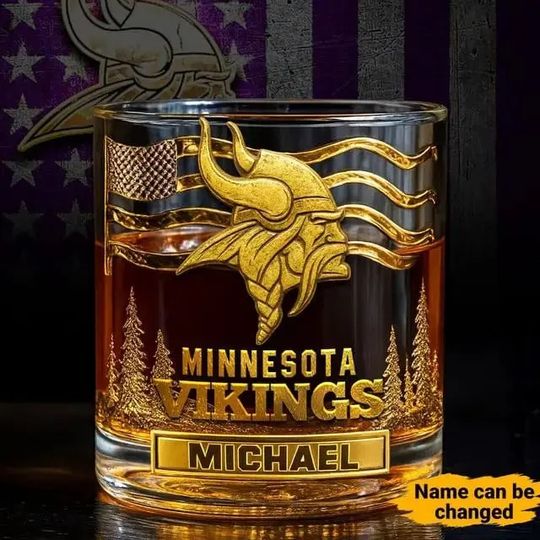Print Minnesota Vikings Golden Logo Whiskey Glass