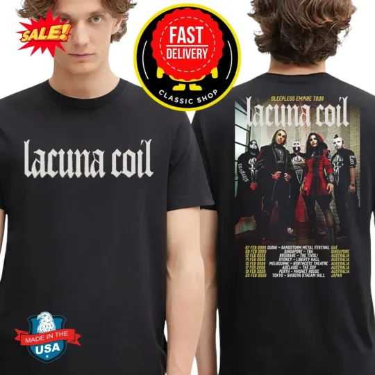 Discover Lacuna Coil Sleepless Empire World Tour 2026 Schedule Two Sided T-Shirt