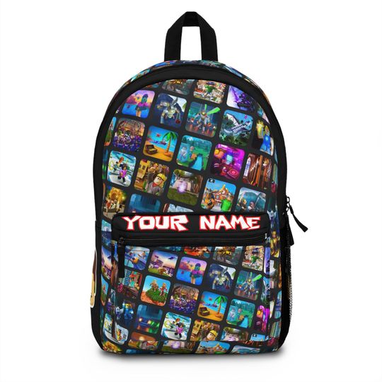 Discover Personalized Roblox Backpack | Custom Name Backpack in Robux Design | Safe & Comfortable for School | Perfect Gift for Roblox Fans