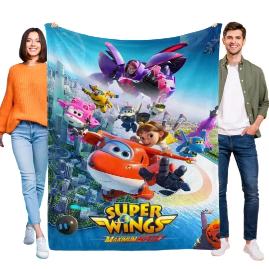 Discover Super Wings Fleece Blanket for Bed and Sofa, Soft Flannel Throw for Kids Bedroom Decor