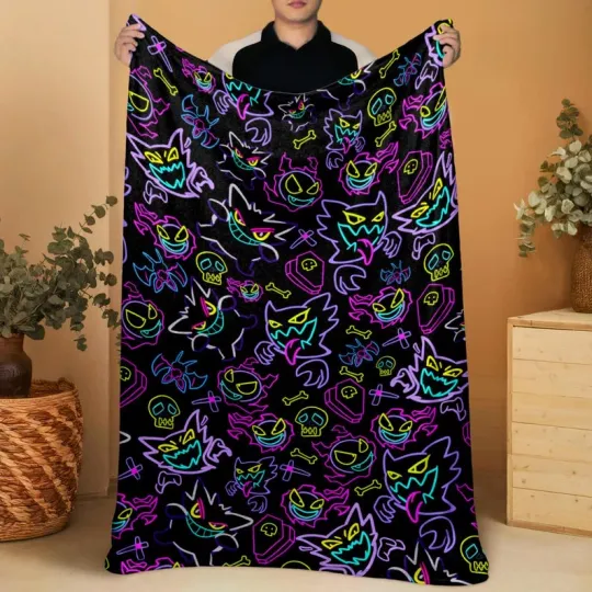 Discover Cute Neon Ghost Fleece Blanket for Home & Bedroom Decor