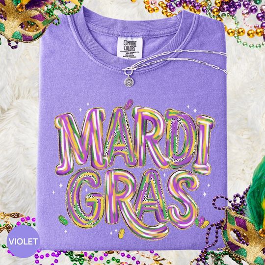 Discover Comfort Colors Retro Mardi Gras Shirt, Brush Mardi Gras Tee, Fleur De Lis T-shirt, Mardi Gras Party Outfit, Mardi Gras Gift for Women