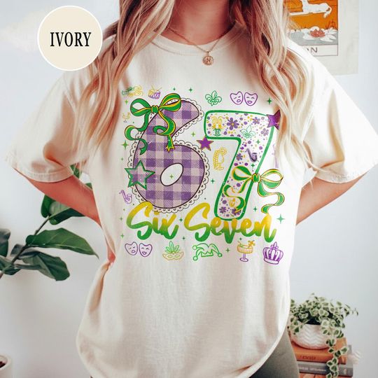 Discover Mardi Gras Six Seven Shirt, Louisiana Party Sweatshirt, Mardi Gras Gift, New Orleans NOLA Carnival Tee, Coquette Bow Mardi Gras 67 T-Shirt