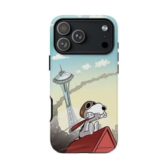 Discover Phone Case, Snoopy Rainy Day Tough Case - Umbrella & Streetlight Vibe iPhone Cover, Peanuts Character Nostalgic City Gift, Protective Cover,