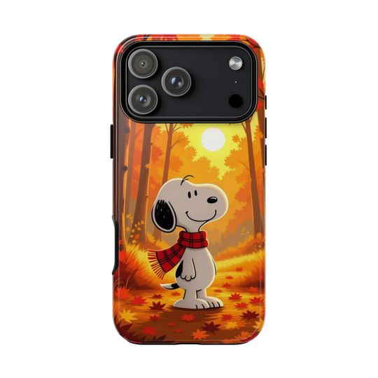 Discover Snoopy Phone Case, Autumn Forest, Red Plaid Scarf, Protective
