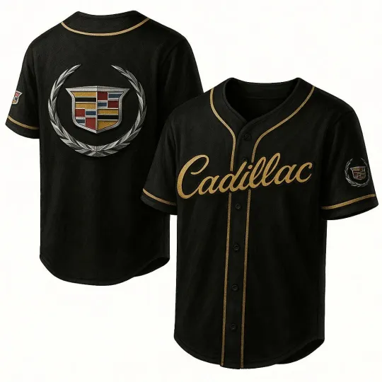 Discover Cadillac Baseball Jersey 3D Black Gold Luxury Car Shirt Gift for Car Enthus