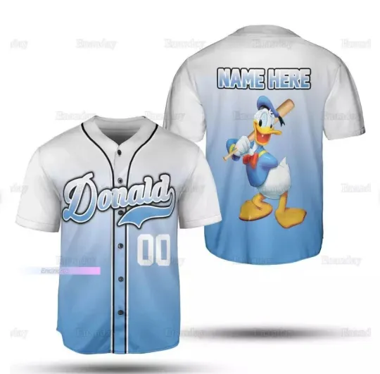 Discover Donald Duck Personalized 3D Baseball Jersey Shirt With Sewn Trim