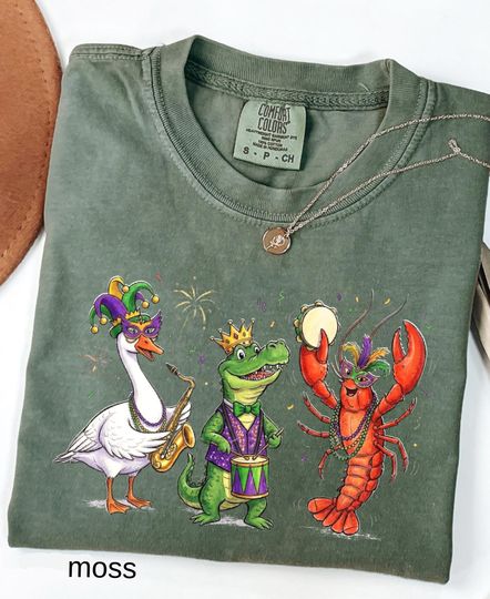 Discover Retro Mardi Gras Comfort Colors Shirt: Funny Crocodile Crawfish Goose Mardi Gras Matching Tee, Fleur De Lis Fat Tuesday
