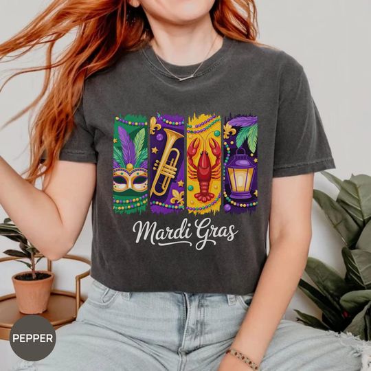 Discover Comfort Colors Retro Mardi Gras Carnival Shirt, Fleur De Lis Tee, Brushstroke Mardi Gras Tee, 2026 Louisiana Festival Celebration Tee