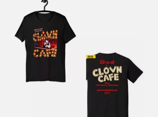 Terrifier Clown Cafe Double Sided T-Shirt, Art Crispies Funny Tee