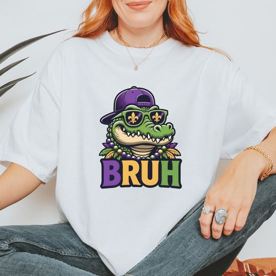 Discover Comfort Colors Bruh Mardi Gras Shirt, Alligator Mardi Gras Tee, Carnival Party Shirt