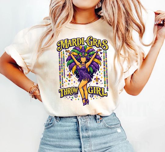 Discover Comfort Colors Mardi Gras Shirt, Throw Girl Mardi Gras Shirt, Carnival Celebration Shirt, Louisiana Mardi Gras Shirt, Women Festival Shirt