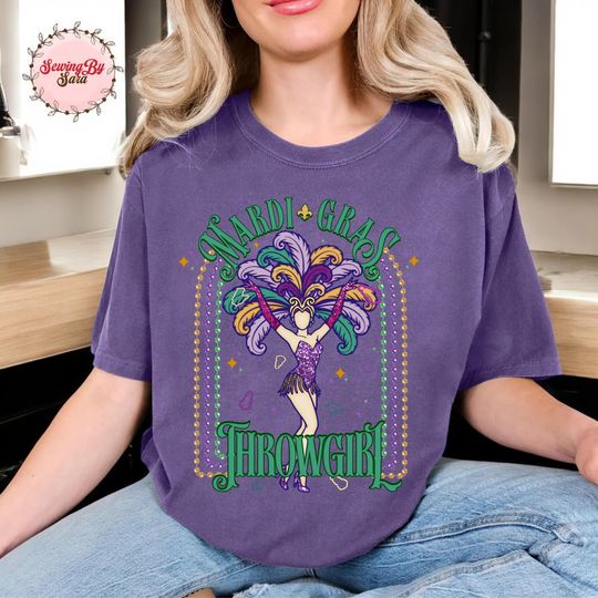 Discover Throw Girl Mardi Gras Shirt, Mardi Gras Tee, Cute Festival Shirt for Women, Mardi Gras Girl Graphic Shirt, Fun Party Gift for Her
