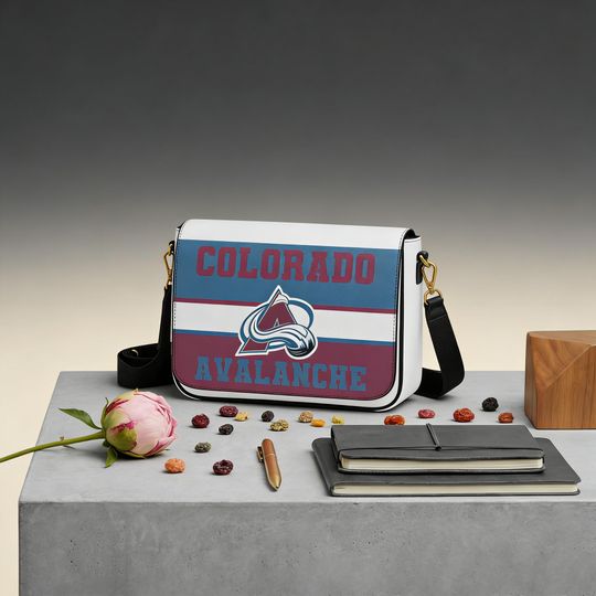 Personalized Colorado Avalanche Messenger Bag, Custom Name NHL Hockey Fan Crossbody Gift