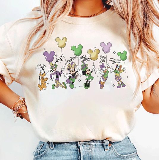 Discover Vintage Mickey & Friends Mardi Gras Shirt, Disney Mardi Gras Carnival Tee, New Orleans Fleur De Lis, WDW Disneyland 2026