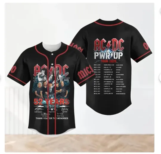 Discover Custom AC DC 52 Years 1973 2025 baseball jersey, new 3d gift,2025 hot