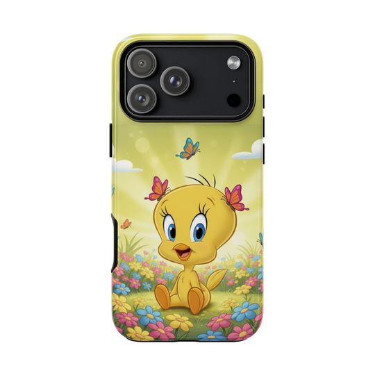 Tweety Bird Flower Meadow iPhone Case, Looney Tunes Fan Gift, Cute Butterfly Spring Vibe Case