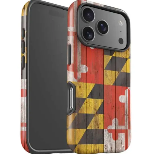 Discover Maryland Flag Dark Wood iPhone Case