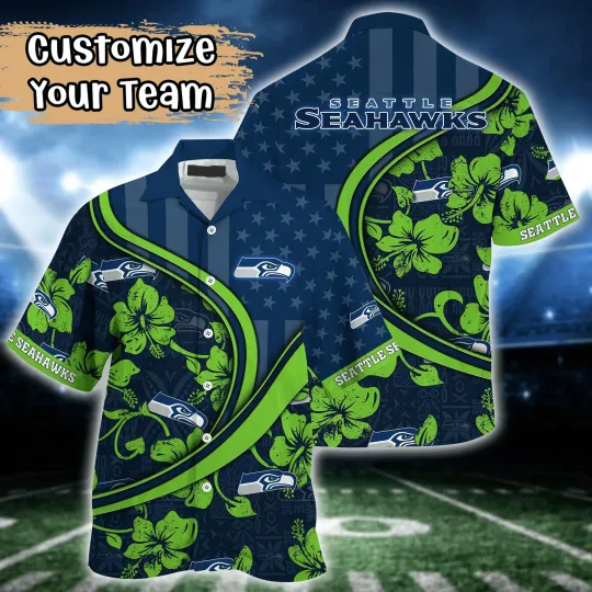 Seattle Seahawks football Us Flag Hawaiian Shirt Custom Summer Aloha Shirt2