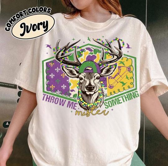 Discover Comfort Colors Throw Me Something Mister Hunting shirt, Deer Hunting shirt, Buck Mardi Gras shirt, Mardi Gras Deer shirt, Mardi Gras Beads