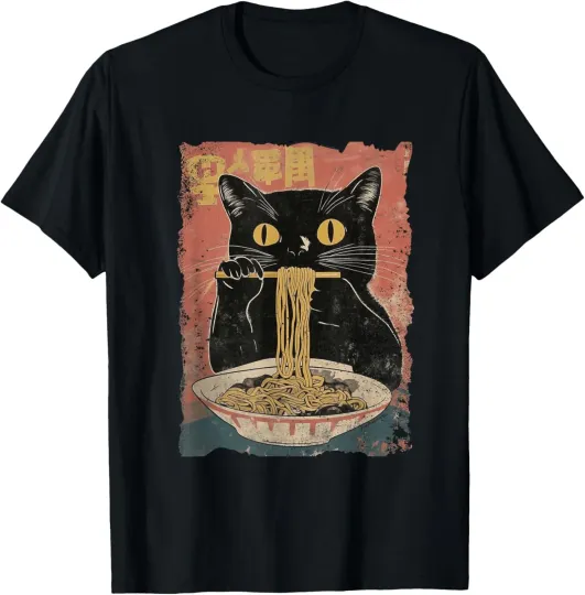 Discover Cat Ramen Tees Funny Japanese Kawaii Cat Anime T-Shirt