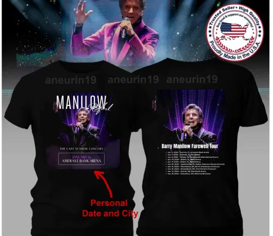 Discover Custom Date Manilows January 2026 The Last Sunrise Concert Tour T-Shirt